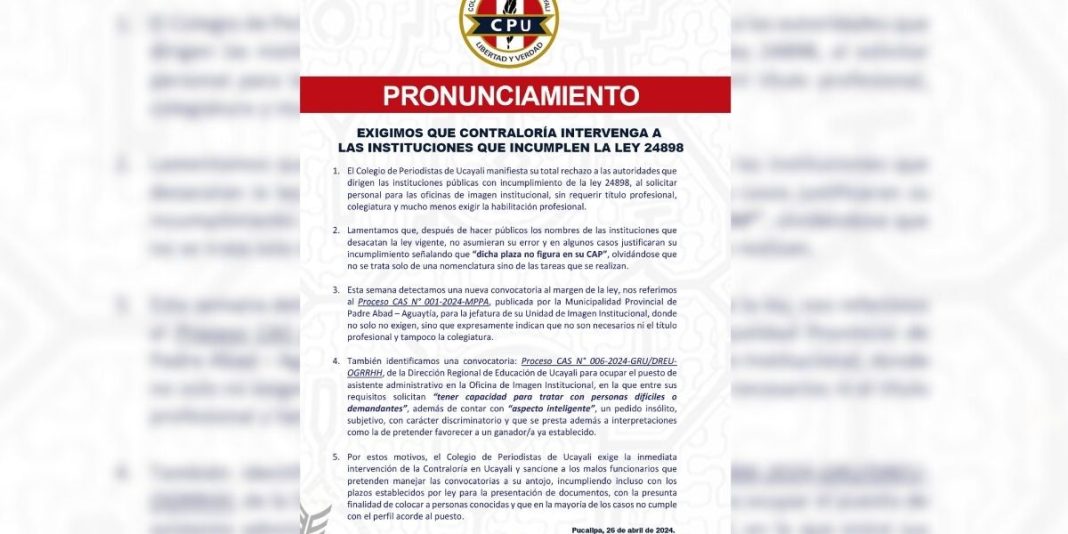 Piden a Contraloría intervenir entidades que incumplen Ley 24898