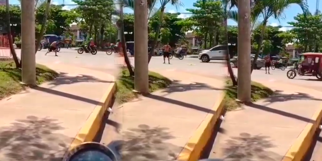 Joven es captado en una épica pelea de boxeo en el cruce de la Av. Sáenz Peña con el Jr. Guillermo Sisley