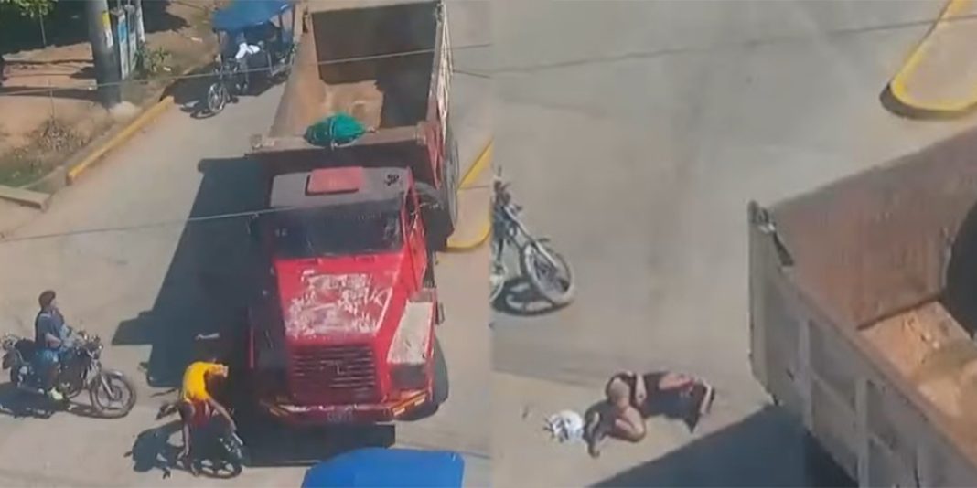 Mujer escapa milagrosamente de ser arrollada por un camión