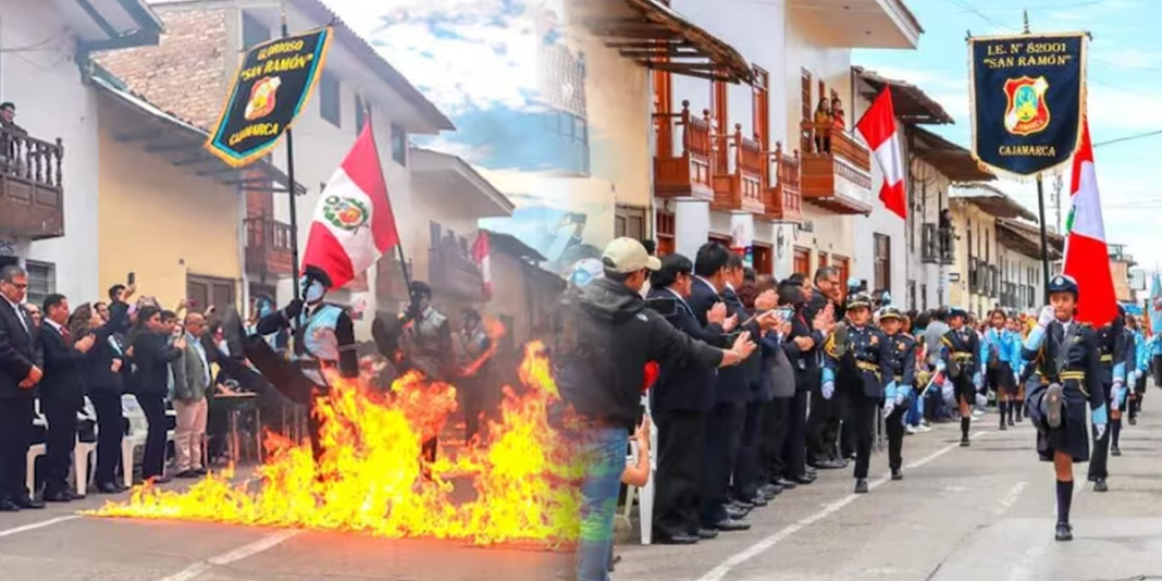 Cajamarca: Estudiantes desfilan sobre pista en llamas durante evento escolar