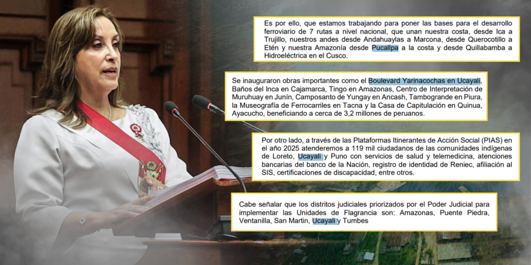 Promesas al aire: 7 aspectos que consideró Boluarte para Ucayali durante el mensaje a la nación