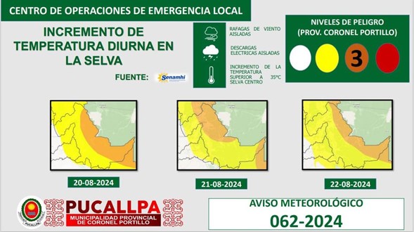 Incremento de temperatura diurna en la selva entre el 20 y 22 de agosto